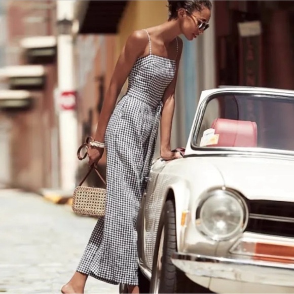 J. Crew Black and White Gingham Jumpsuit with Spaghetti Straps - Picture 3 of 6